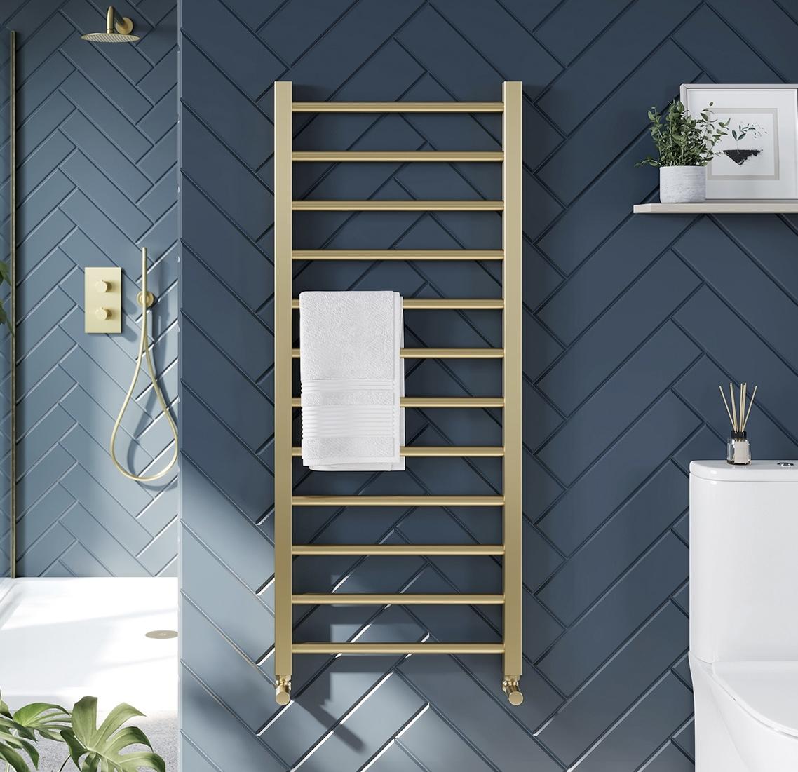 Axor 1200 x 500 brushed brass radiator - More Than Baths